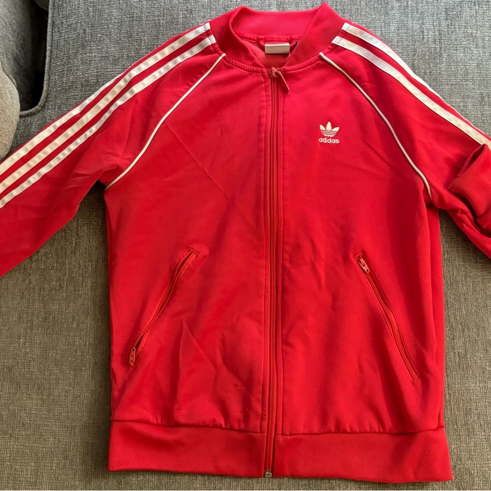 Adidas Scarlet Red Track Jacket with White Stripes